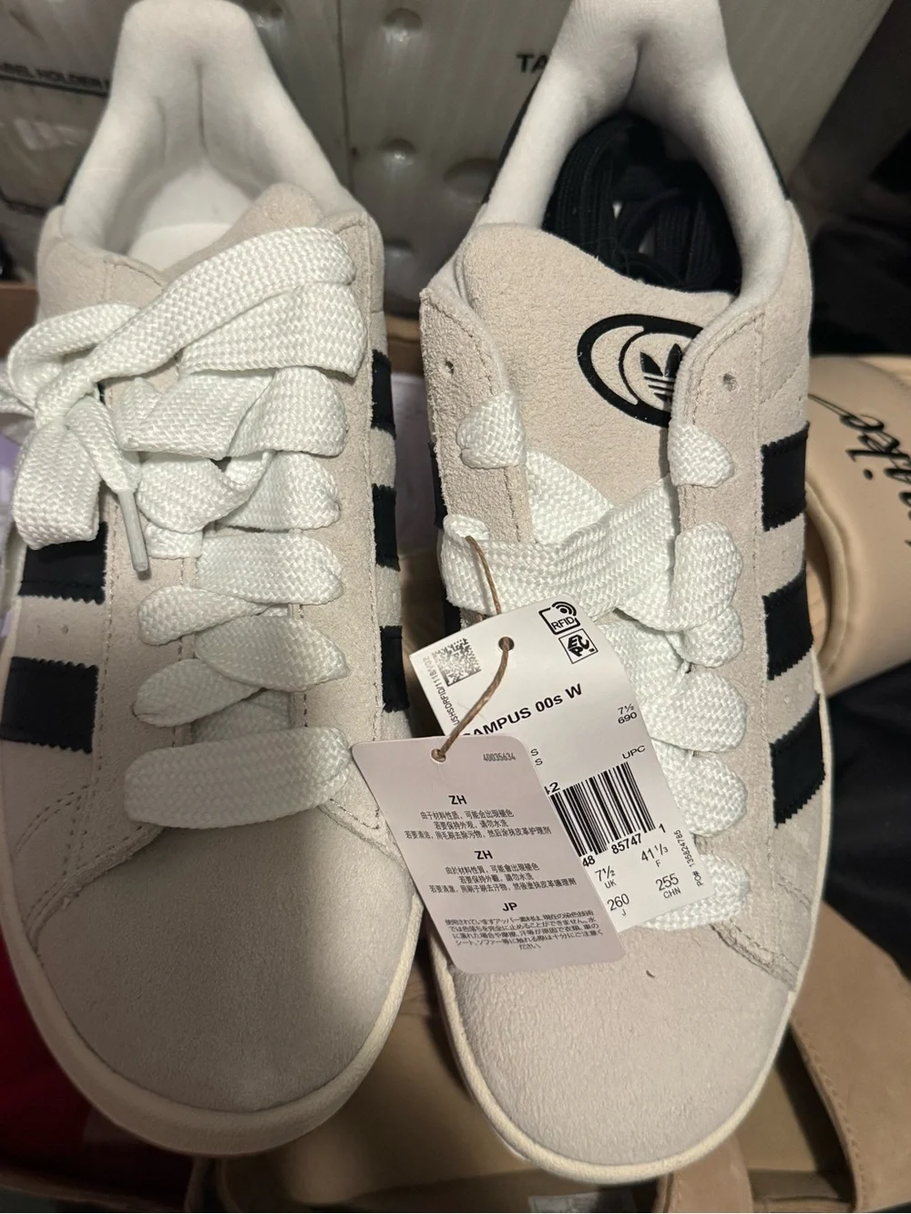 adidas White and Black Suede Lace-Up Sneakers